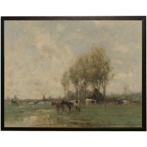 Vintage Oil Painting | Cows in Pasture