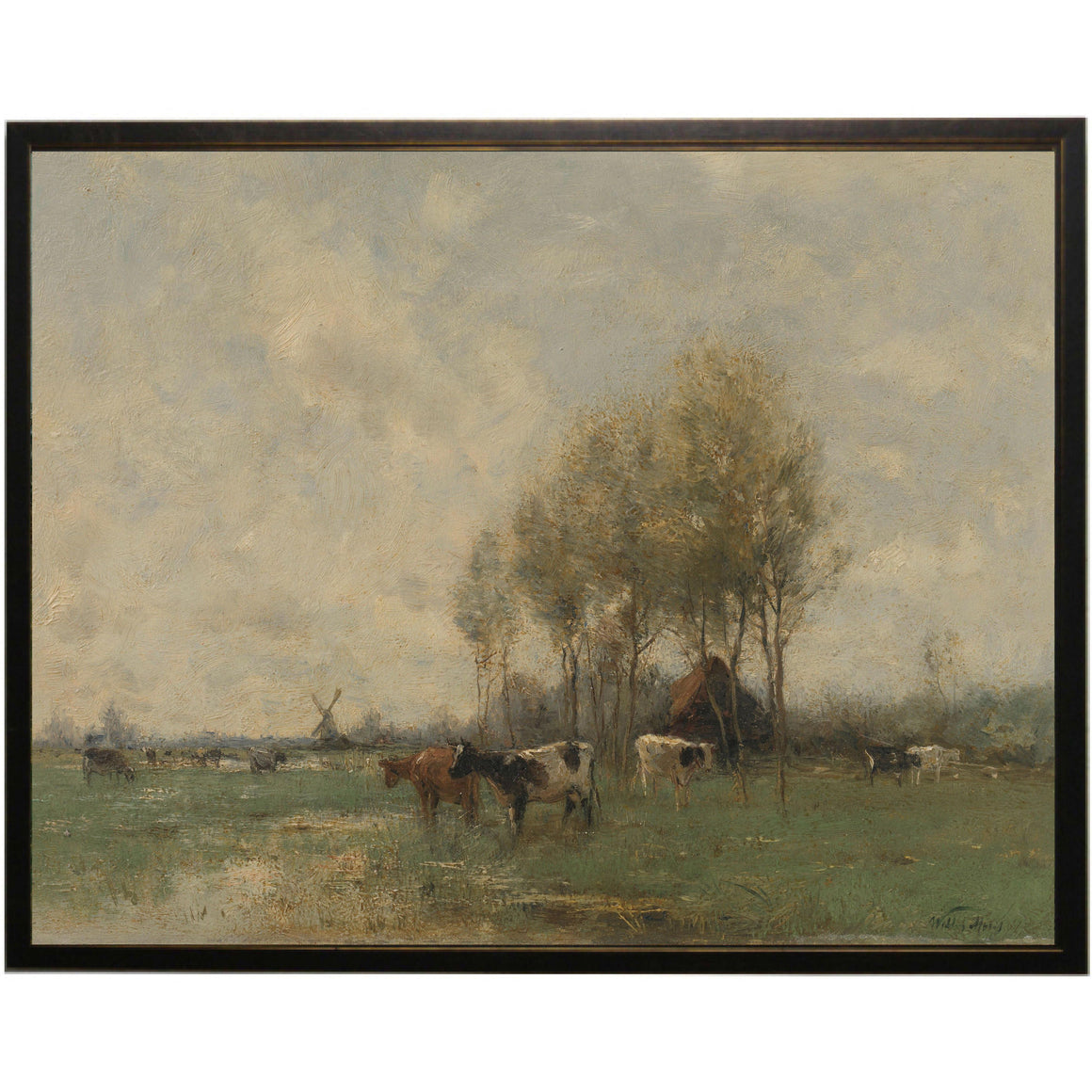 Vintage Oil Painting | Cows in Pasture