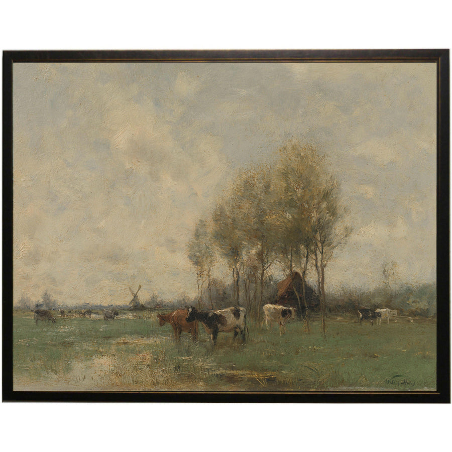 Vintage Oil Painting | Cows in Pasture