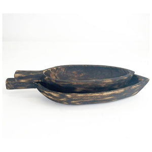 Charred Finish Paulownia Wood Oblong Bowl