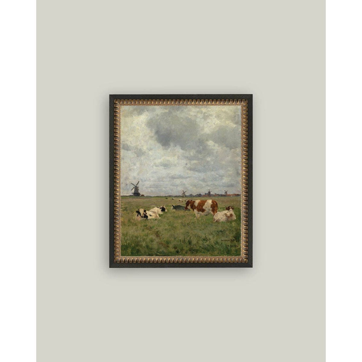 Cattle on the Pasture Framed Antique Art | 12x16