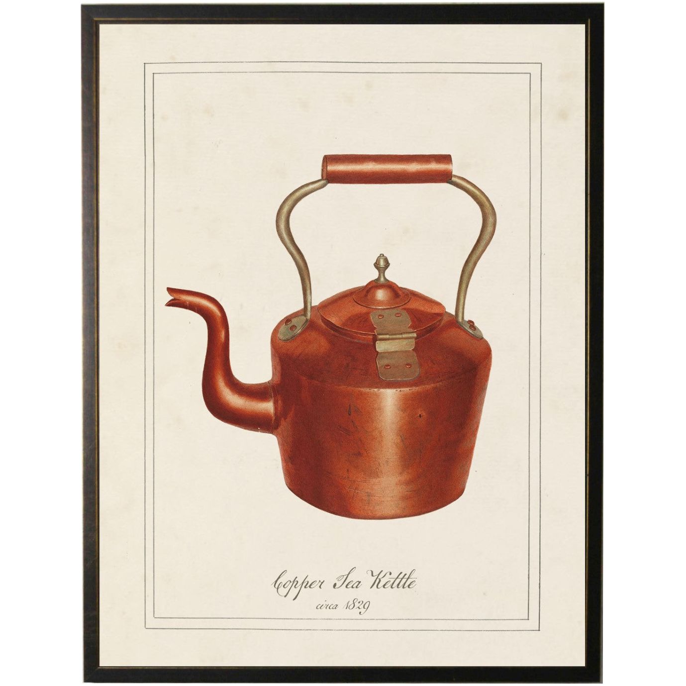 Watercolor Copper Tea Kettle Painting Custom Framed Art