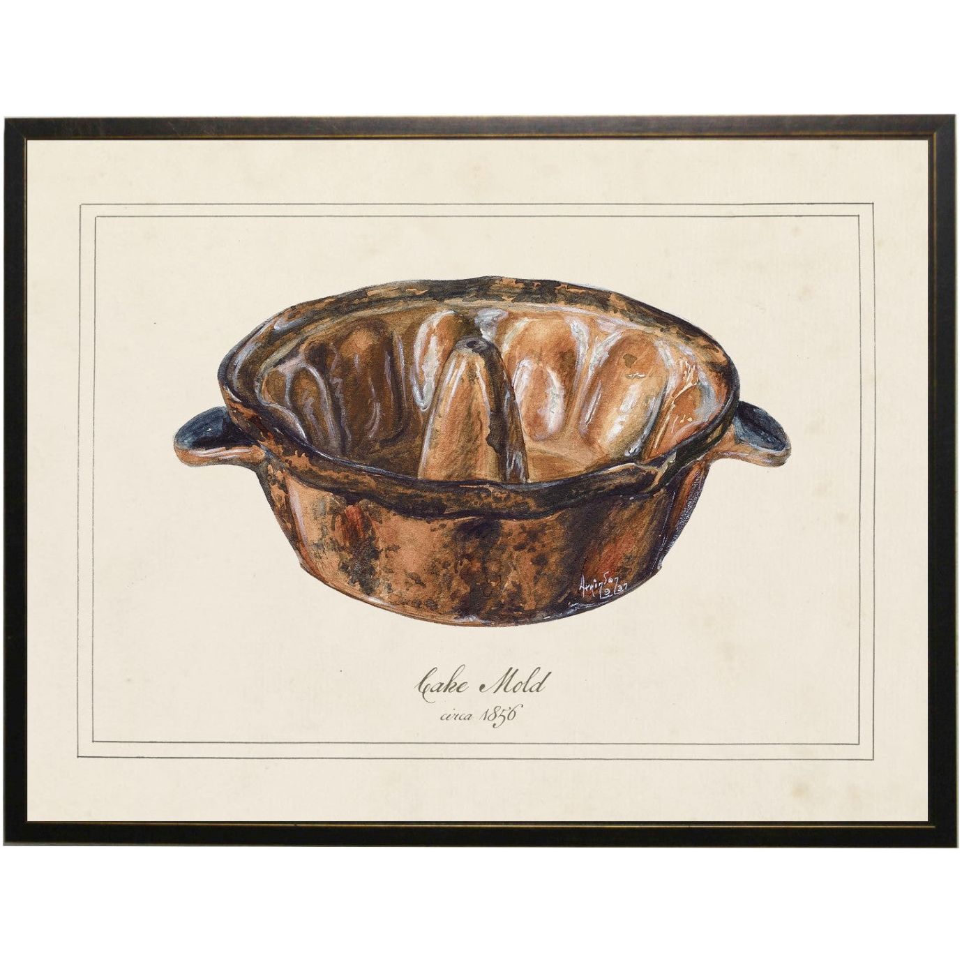 Watercolor Copper Cake Mold Painting Custom Framed Art