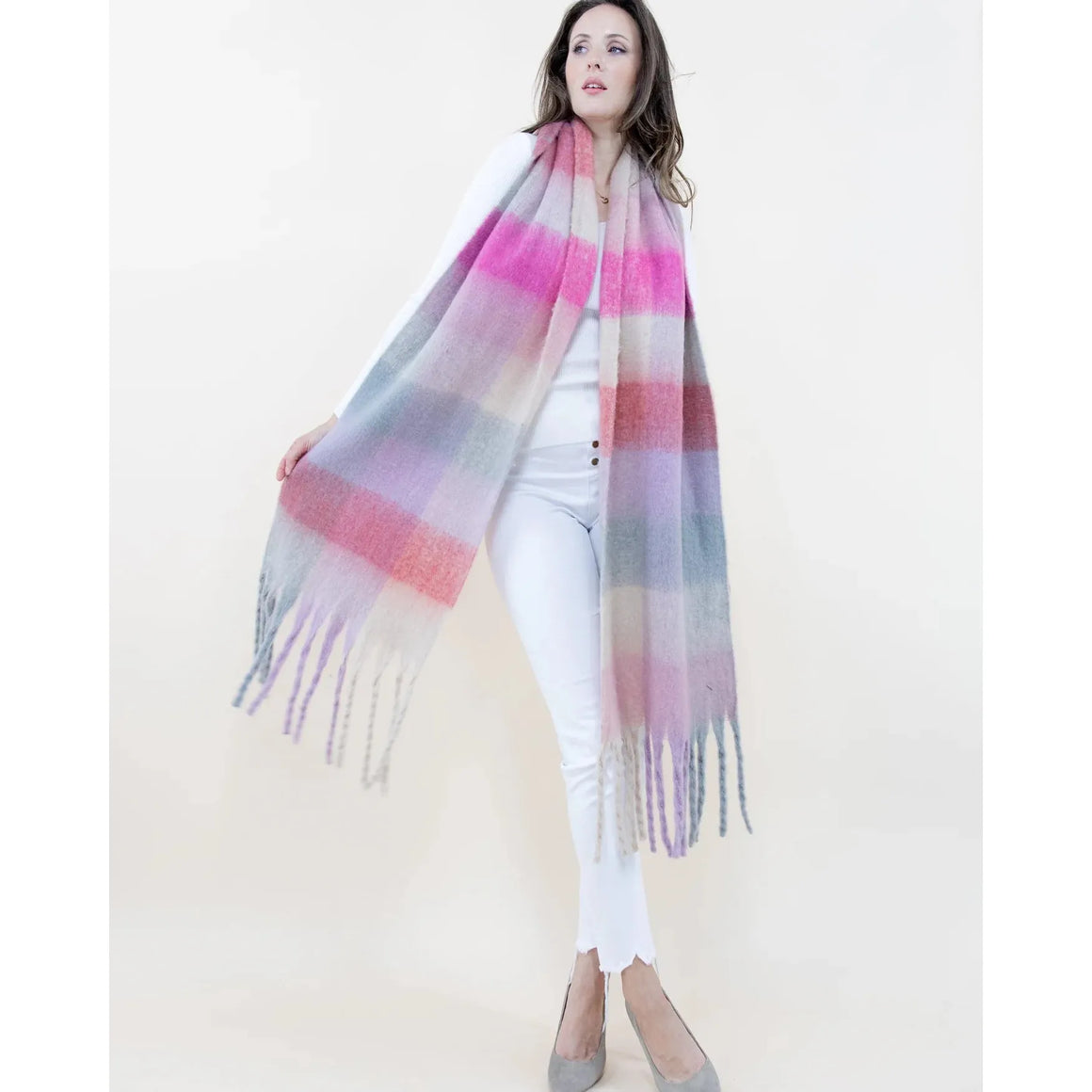 Fuzzy Multi Color Plaid Scarf