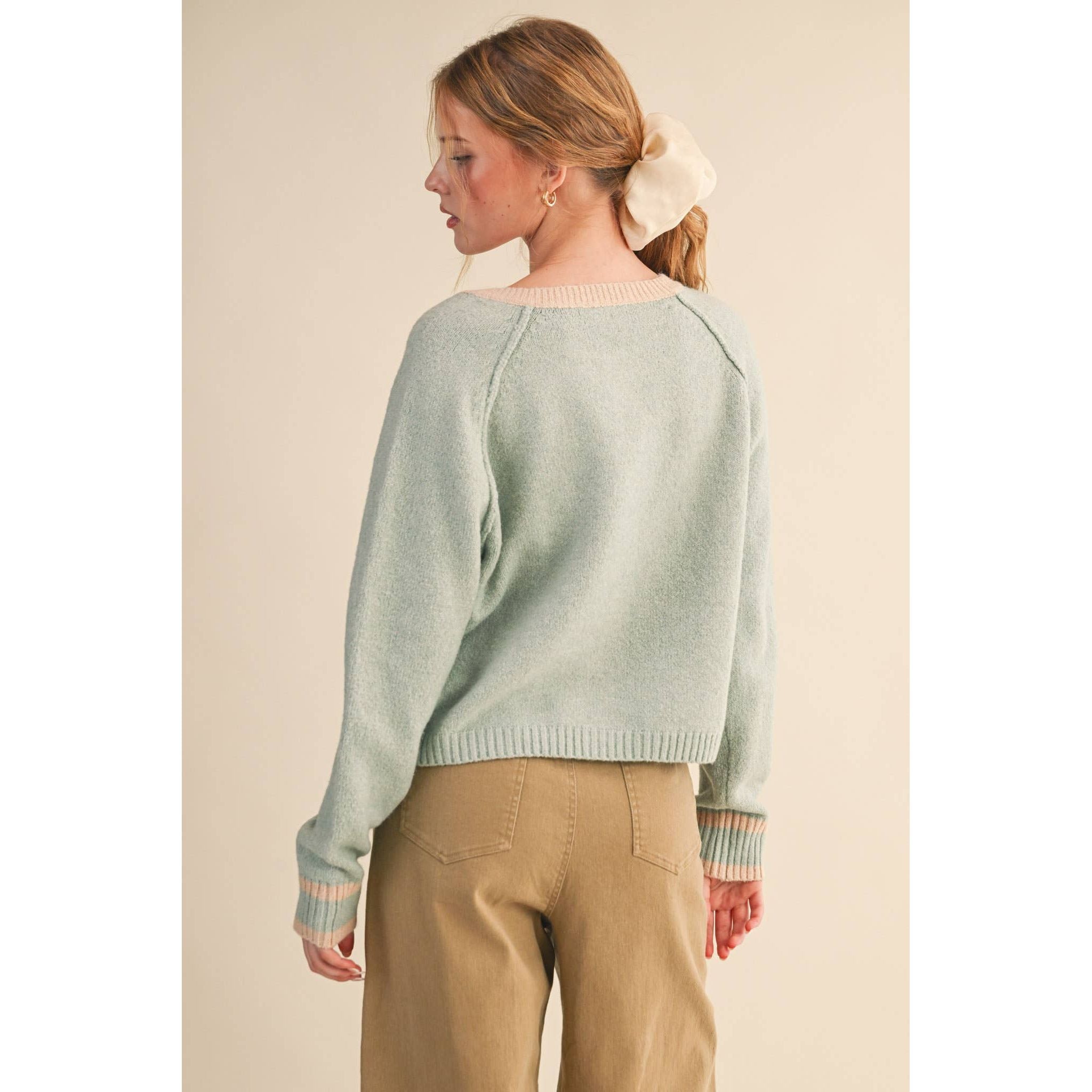 &MERCI - TWO TONE SWEATER CARDIGAN MSW11246: CHOCOLATE BROWN / M