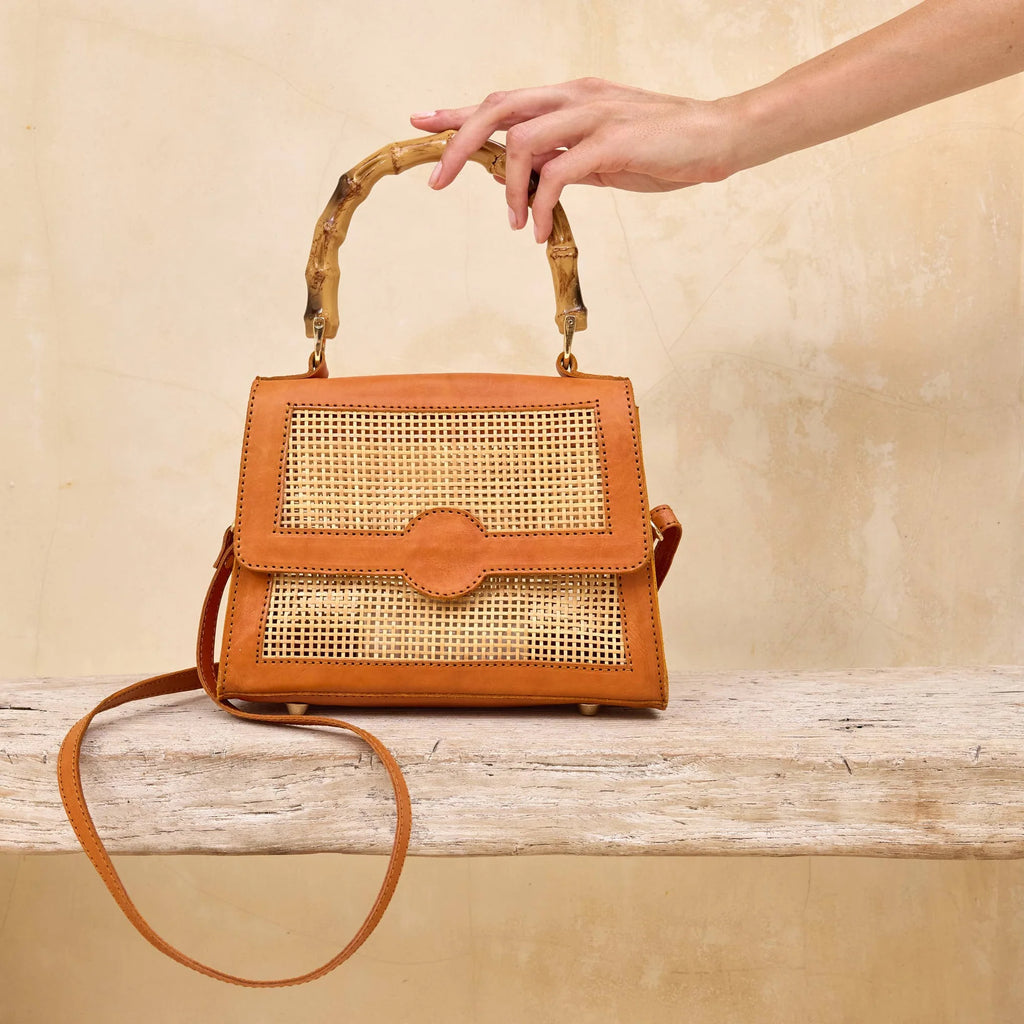 Rattan Cane Weave Handbag with Bamboo Handle
