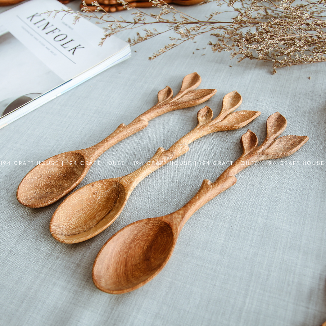 Wooden Spoon w/Artisan Leaf Handle