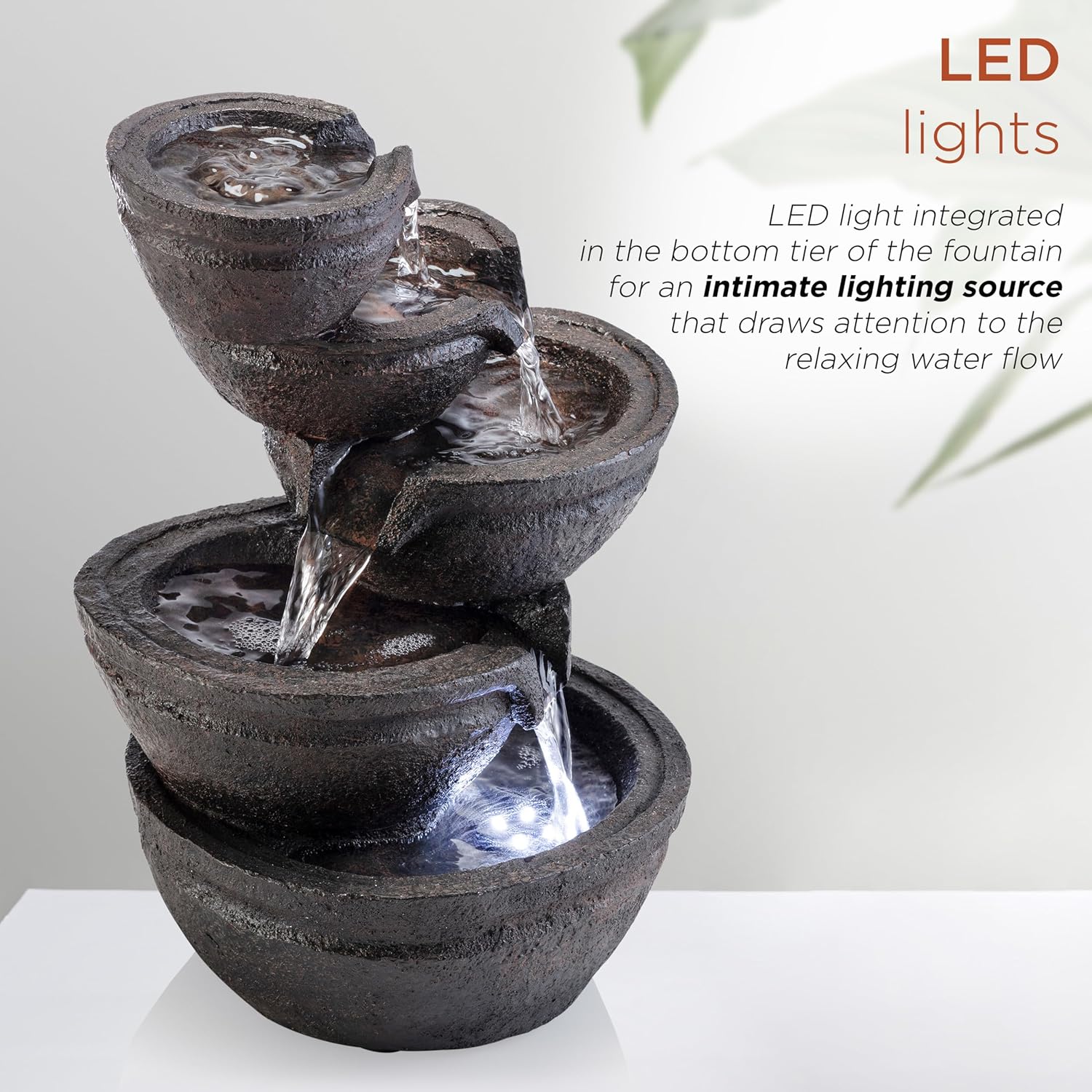 Tiering Bowls Tabletop Fountain wLED Lights