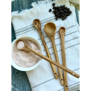 S/4 Handcrafted Olive Wood Long Handle Measuring Spoons