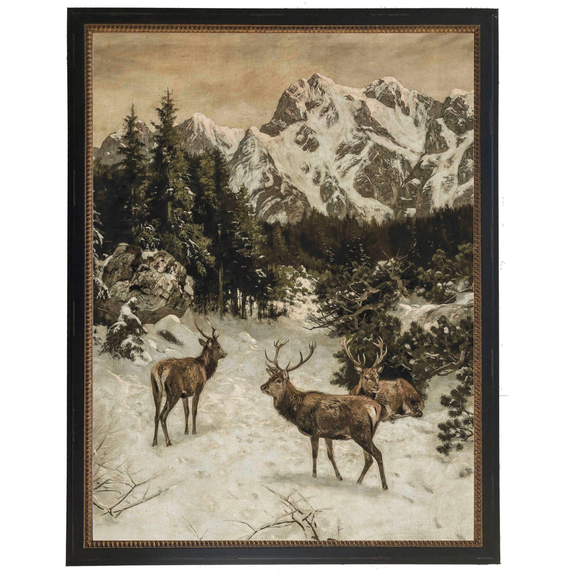 Vintage Oil Reproduction | Winter Scene w/Deer