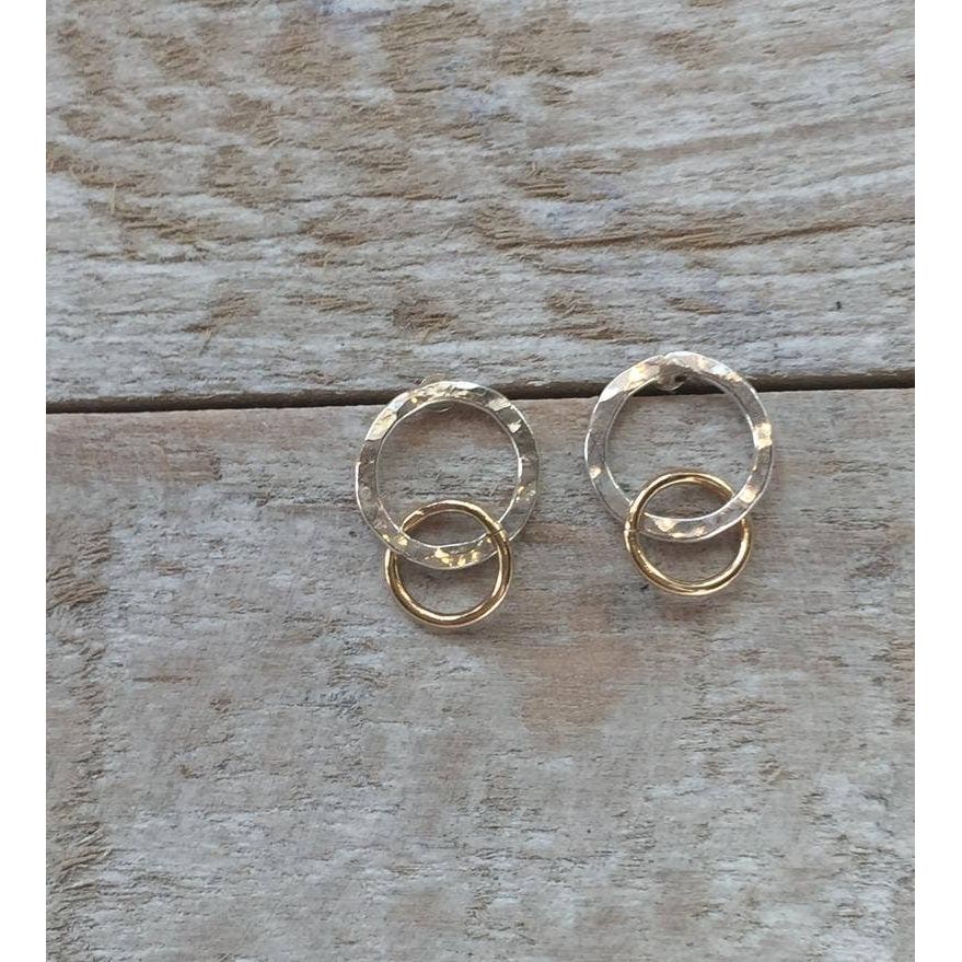 Mixed Metal Double Circle Post Earrings