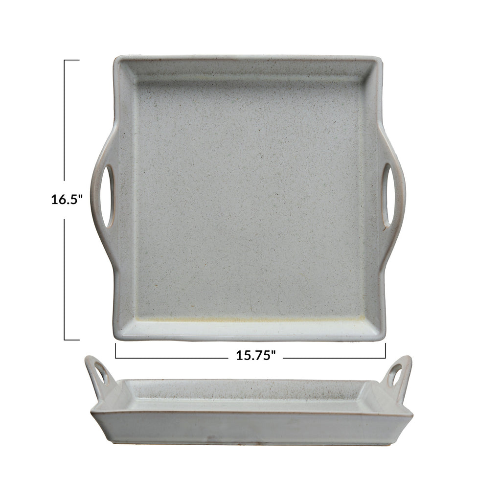 Stoneware Tray w/Handles |Antique White