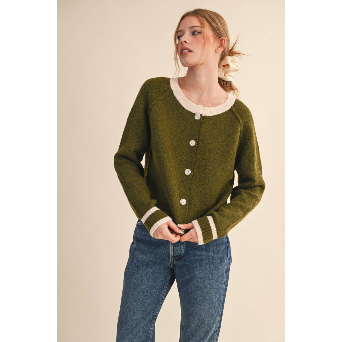 &MERCI - TWO TONE SWEATER CARDIGAN MSW11246: CHOCOLATE BROWN / L