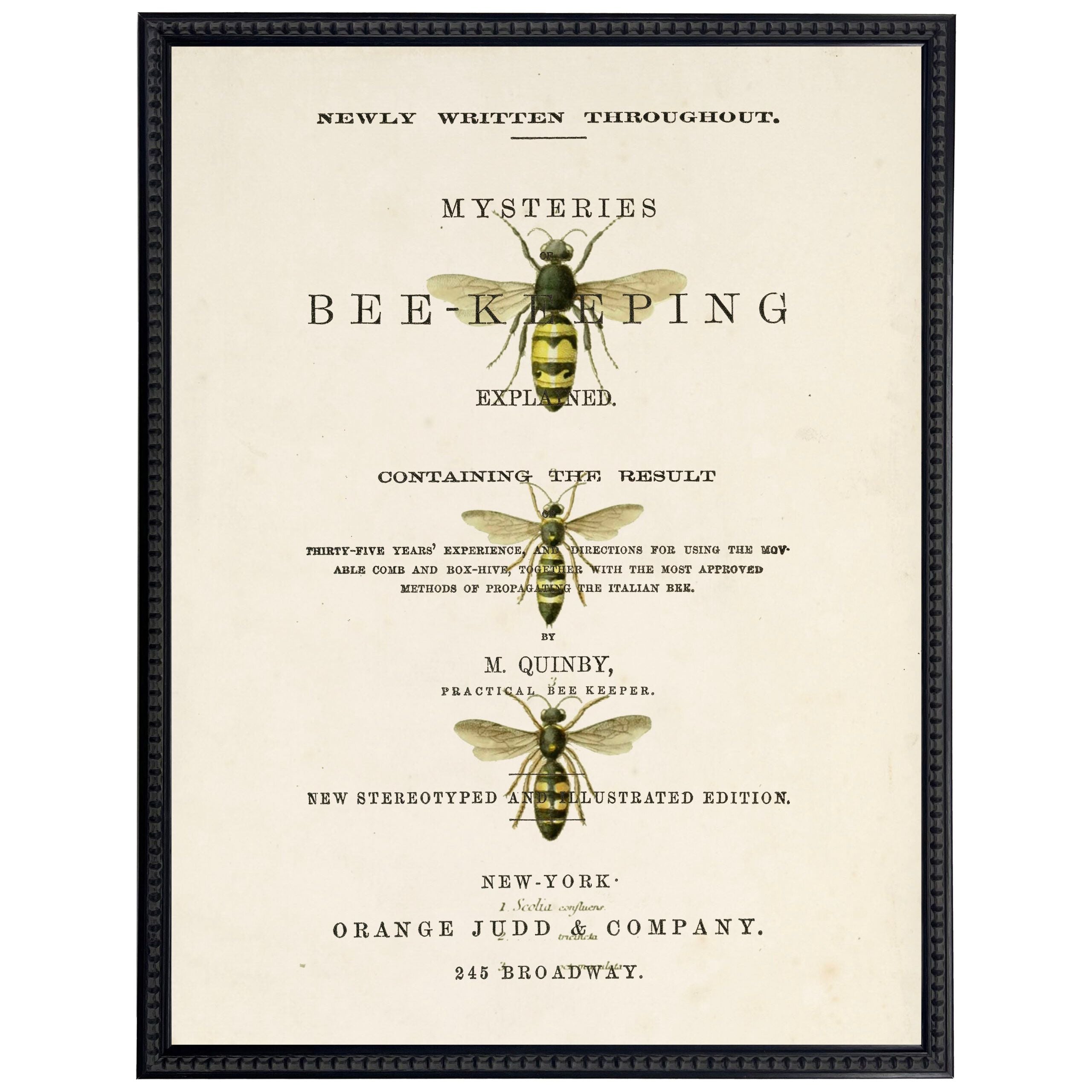 Vintage Illustrated Bee Keeping Custom Framed Art