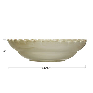 Stoneware Bowl w/Scalloped Edge | Green