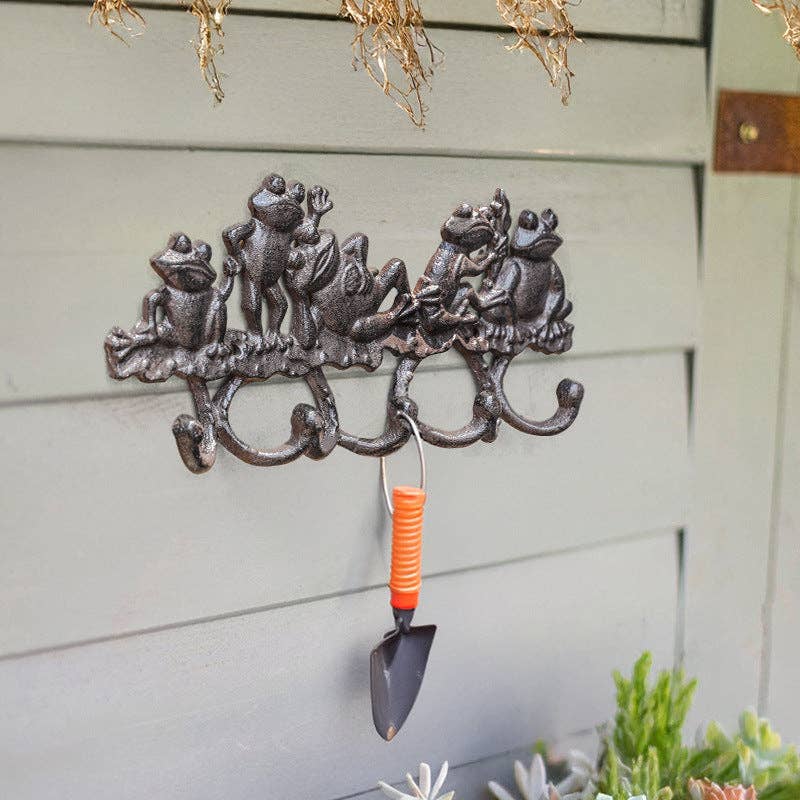 Cast Iron Frog Family Wall Hook Rack