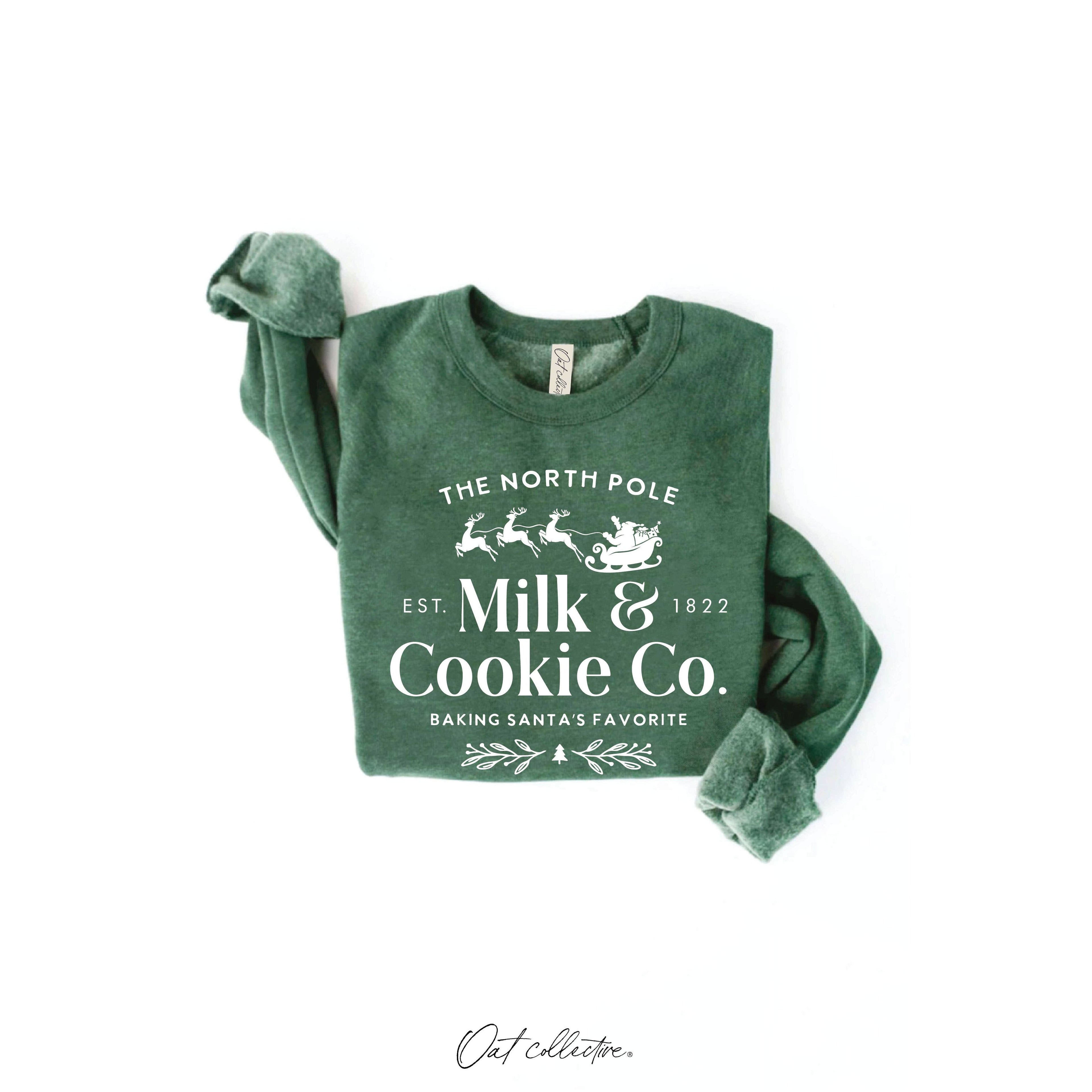 The North Pole Milk & Cookie Graphic Sweatshirt | Heather Green