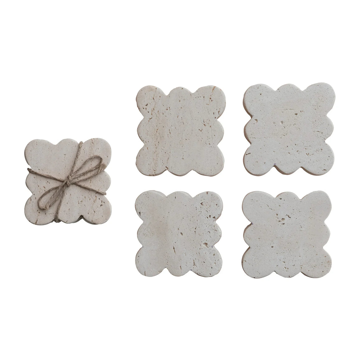 S/4 Travertine Coasters w/ Scalloped Edge