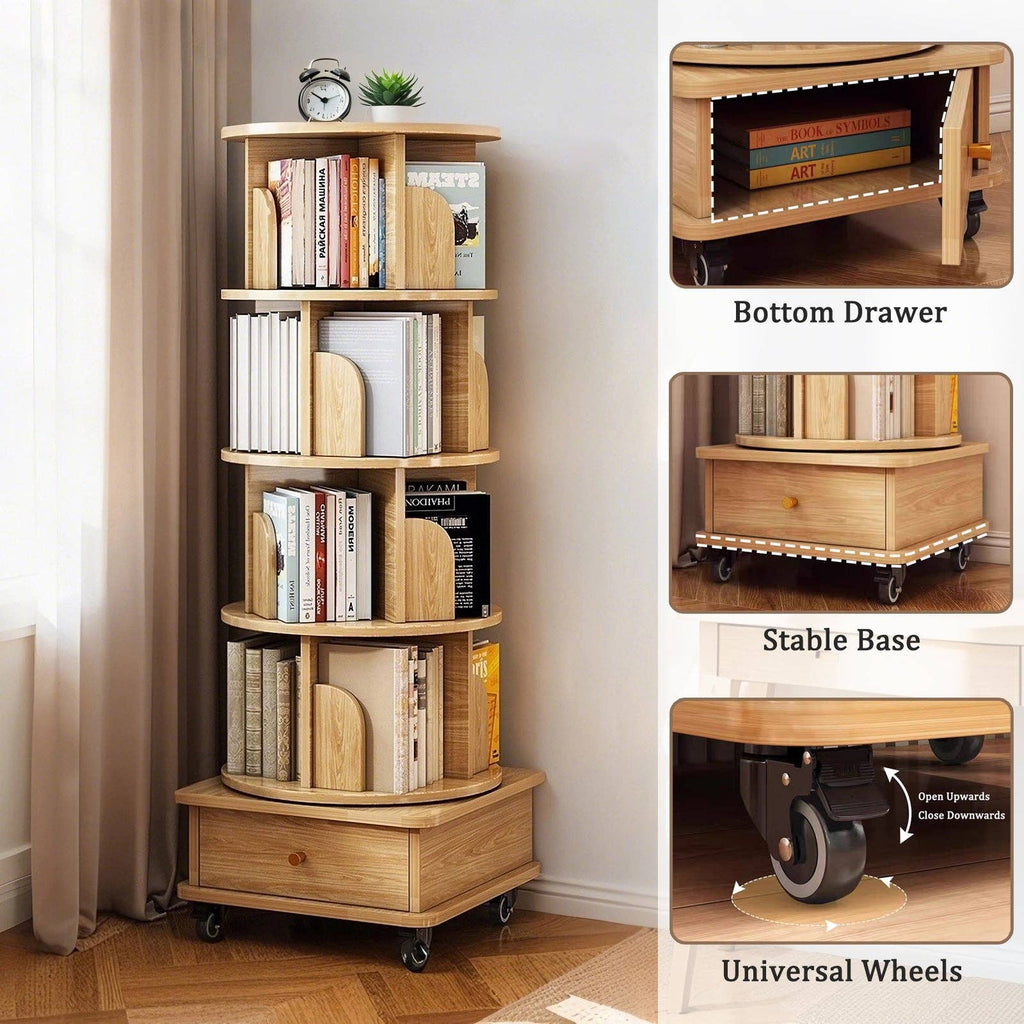 Rotating Bookshelf w/Drawer | 6 Tier