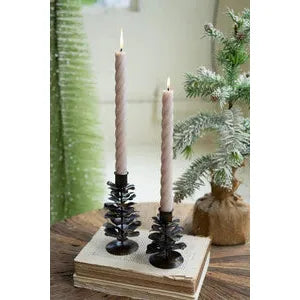 S/2  Metal Pine Cone Taper Holders