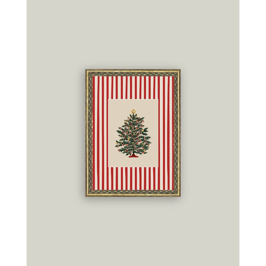 Peppermint Stripe Tree Framed Antique Art | 5x7