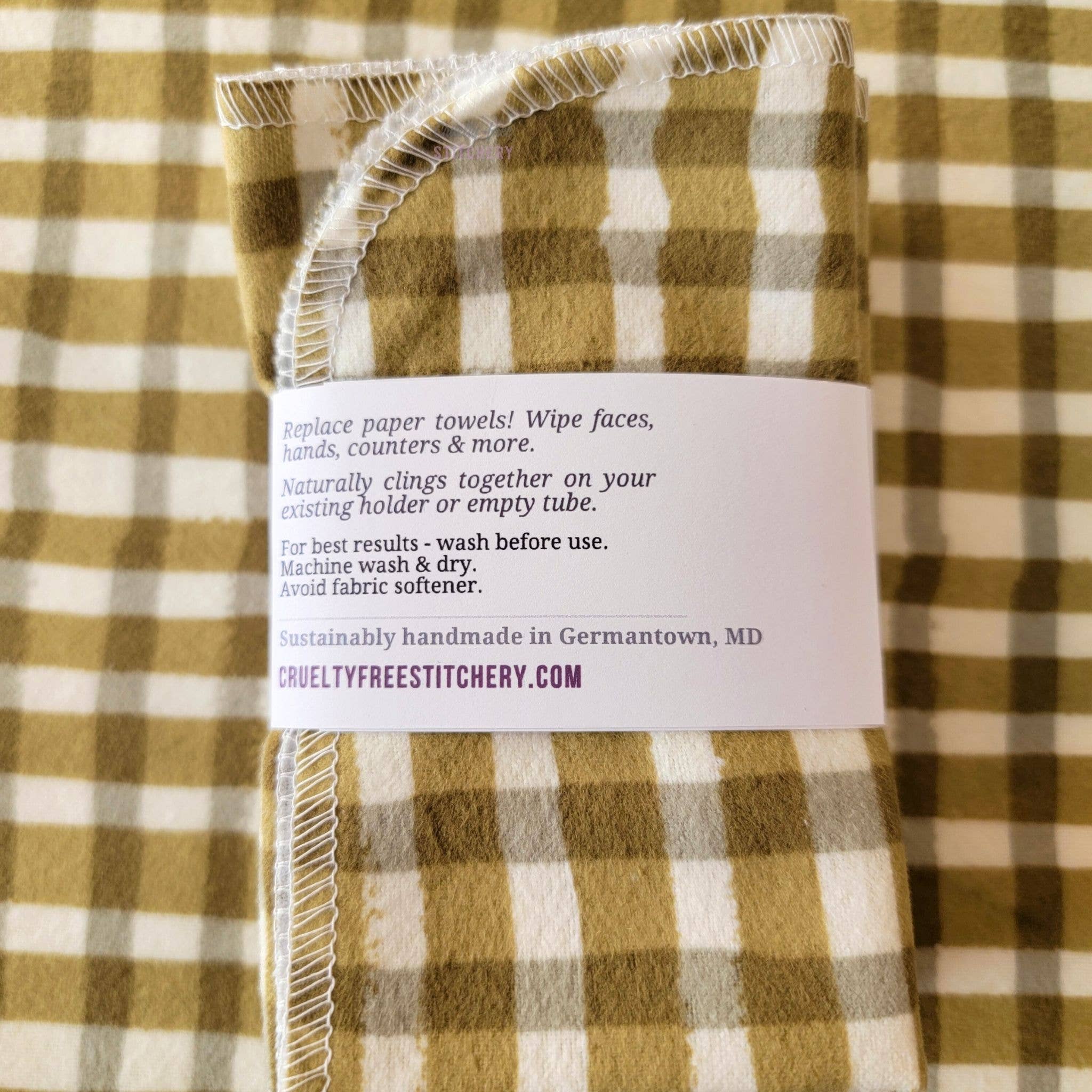 Cruelty-Free Stitchery - NonPaper Towels - Olive Painted Plaid: 10