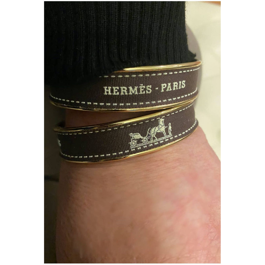 Up-Cycled Cuff Bracelet | Hermes Brown Ribbon