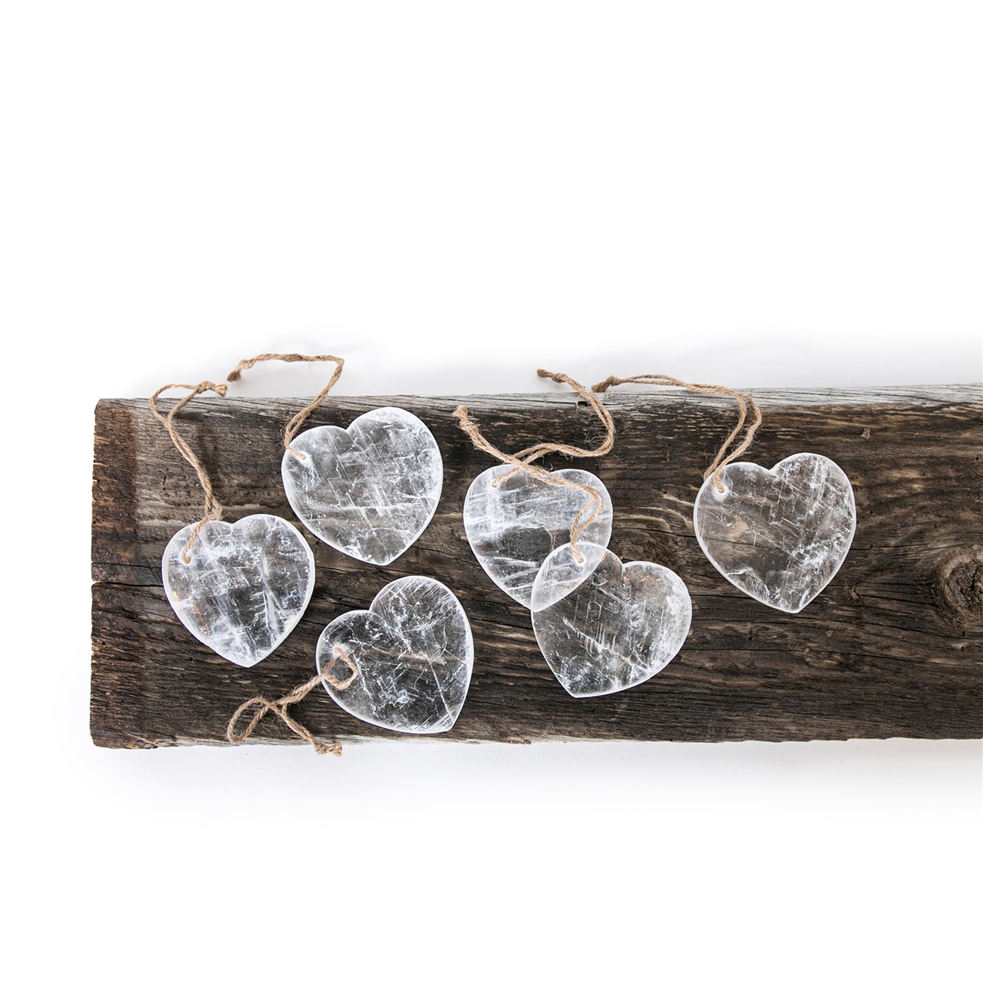 Hanging Selenite Heart on Jute