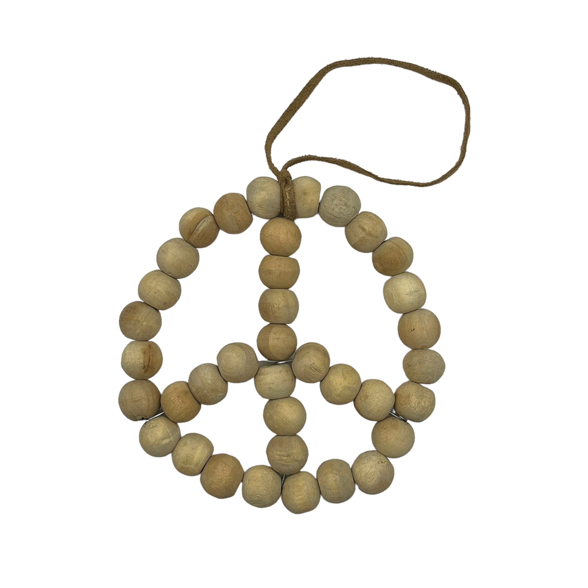 Wooden Beaded Peace Sign w/Suede Hanger | 6" X 6"