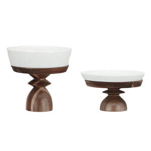 Wood + Stoneware Serving Pedestal