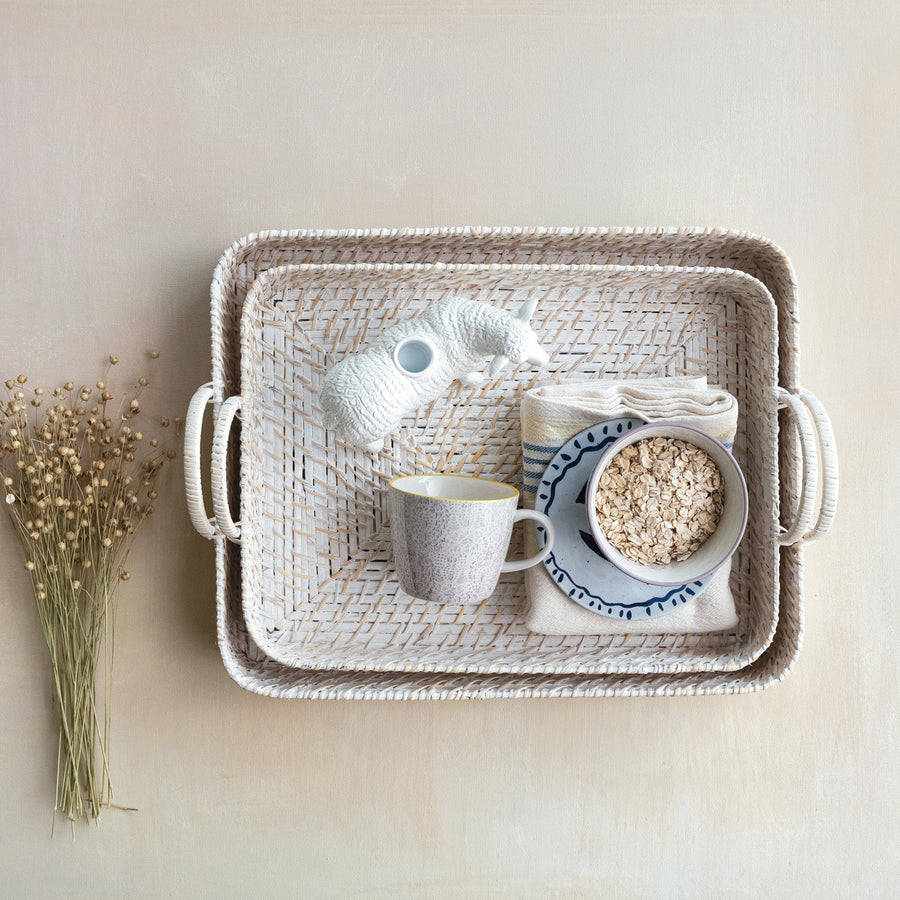 Hand-Woven Bamboo Tray | White