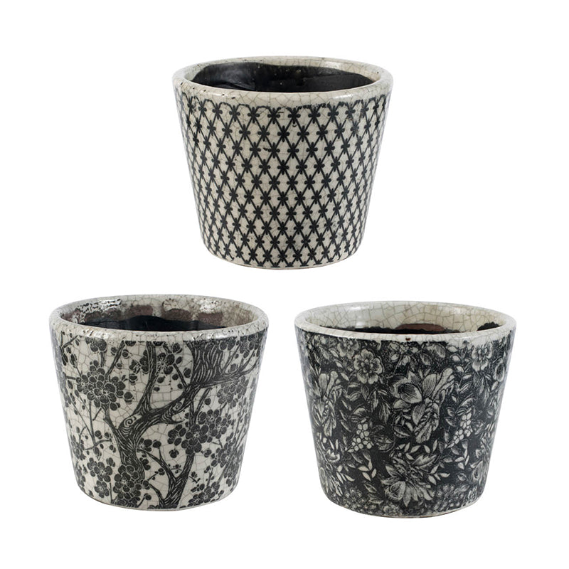 Black & White Floral Terracotta Planter | Style II