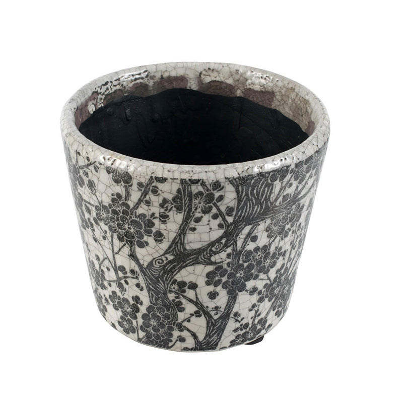 Black & White Floral Terracotta Planter | Style II