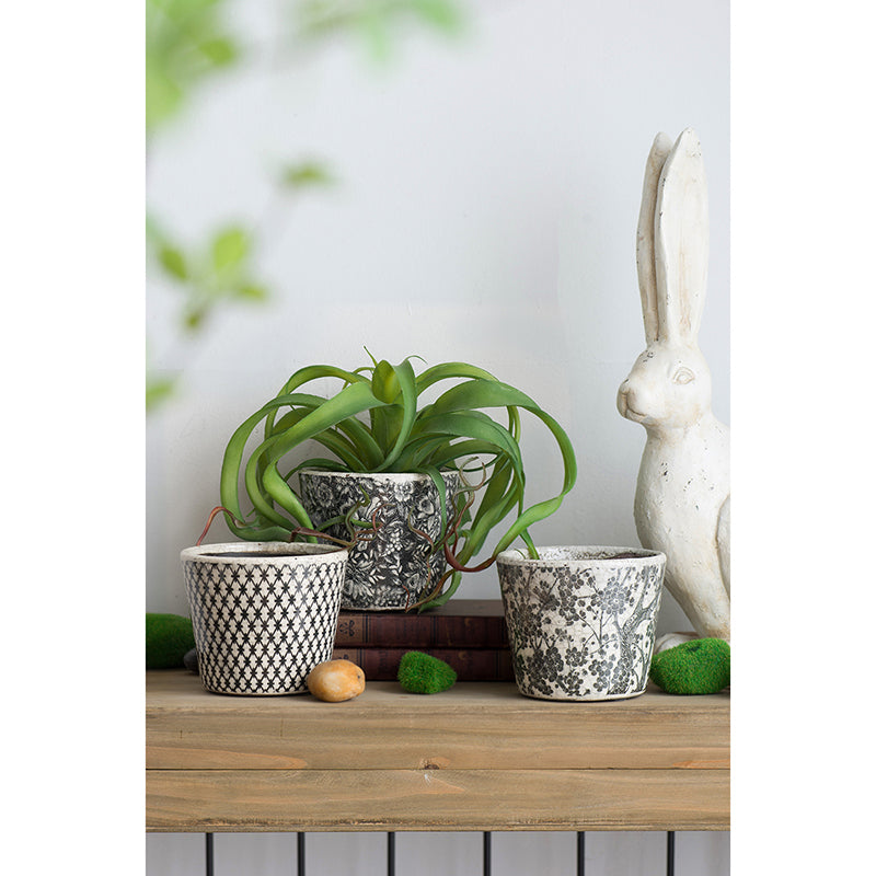 Black & White Floral Terracotta Planter | Style II