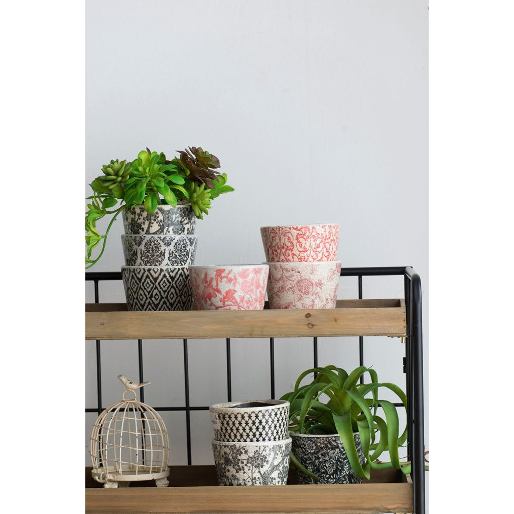 Black & White Floral Terracotta Planter | Style II