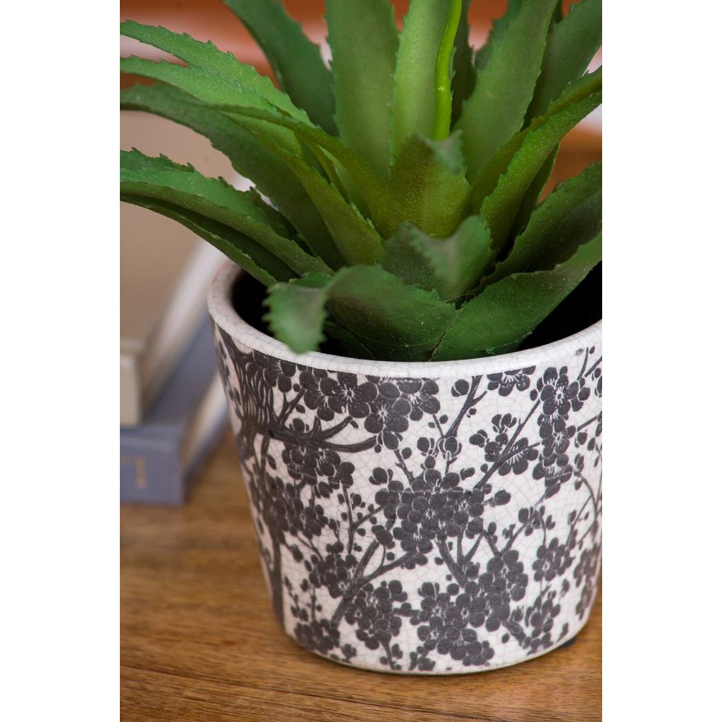 Black & White Floral Terracotta Planter | Style II