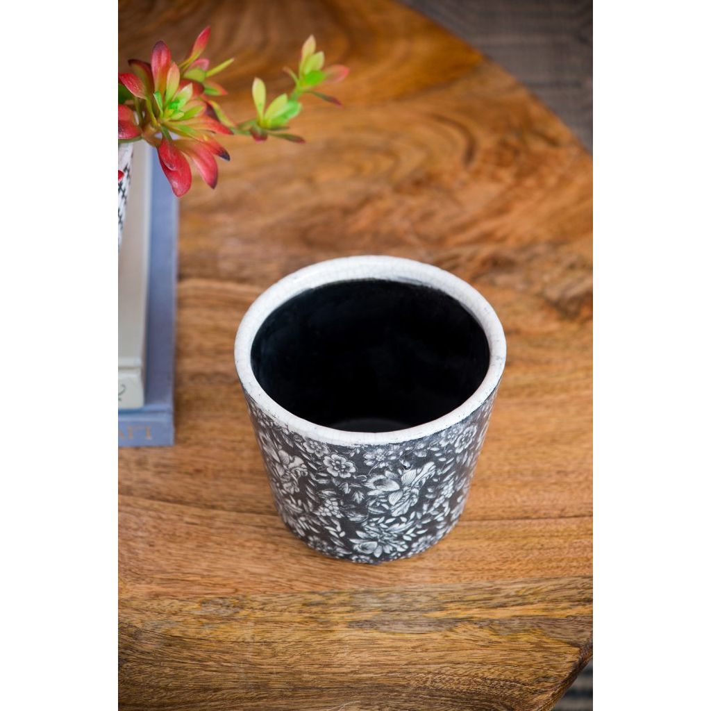 Black & White Floral Terracotta Planter | Style II