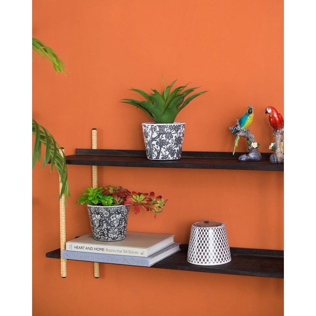 Black & White Floral Terracotta Planter | Style II