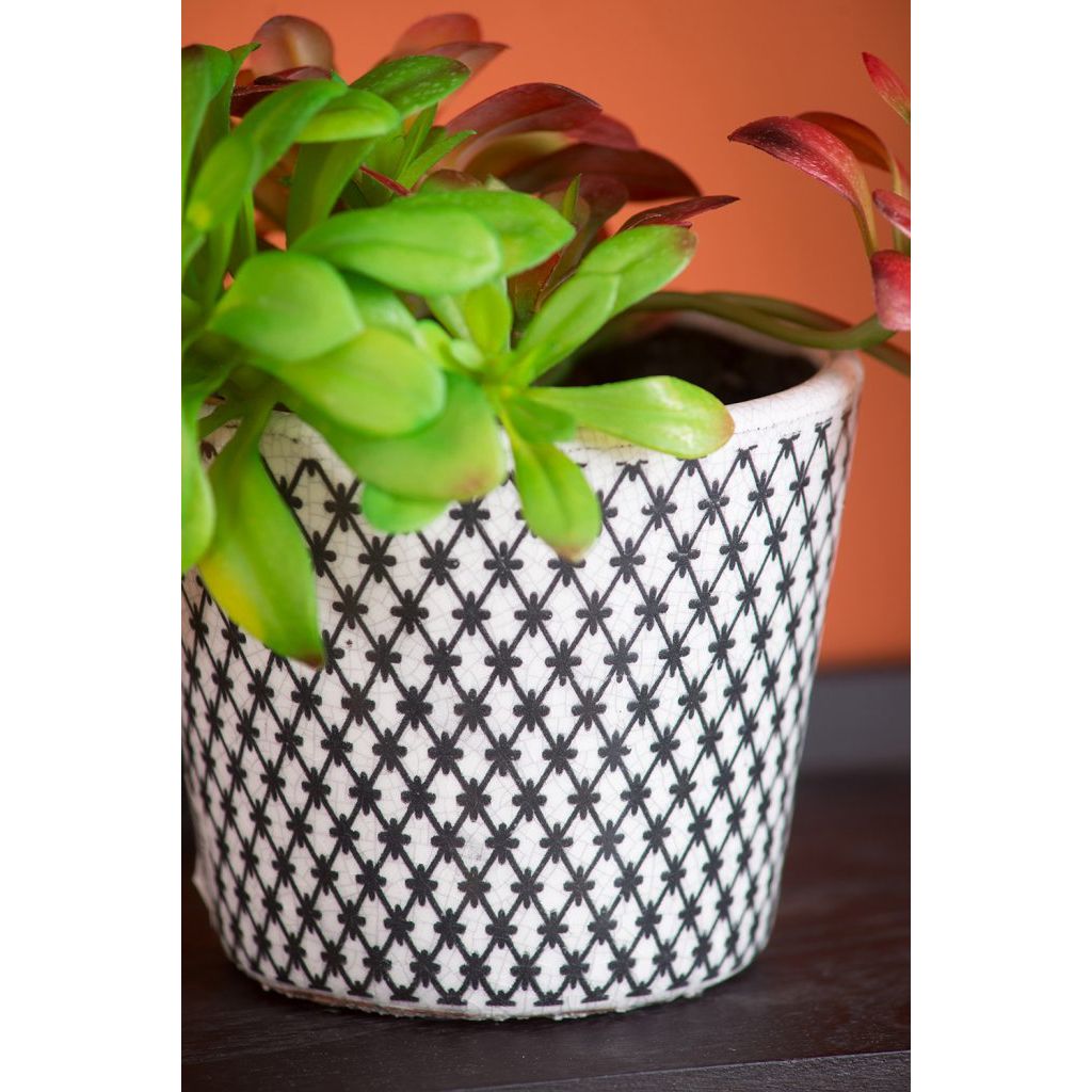 Black & White Floral Terracotta Planter | Style II