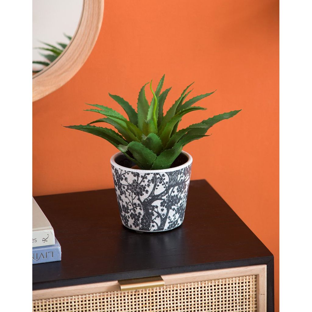 Black & White Floral Terracotta Planter | Style II