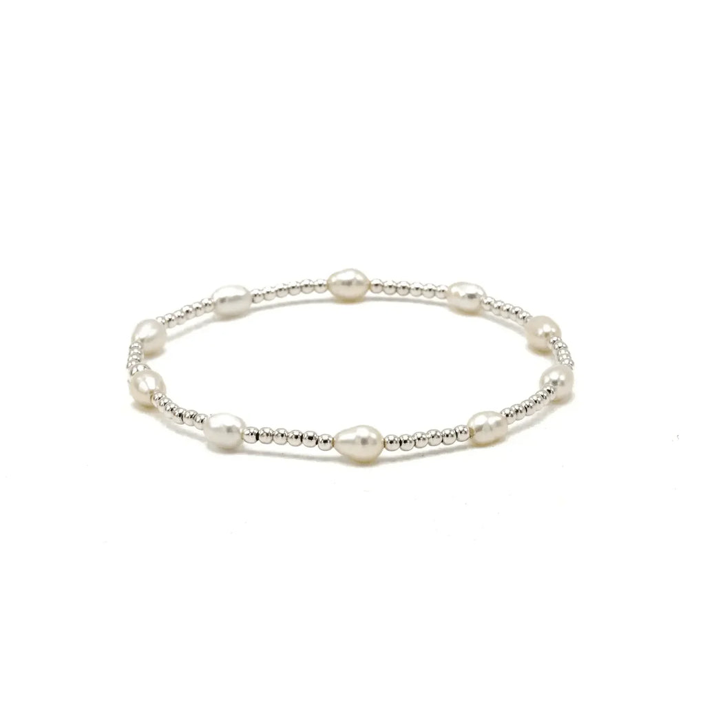 Petite Patterned Rice Pearl Bracelet with Sterling Silver Beads