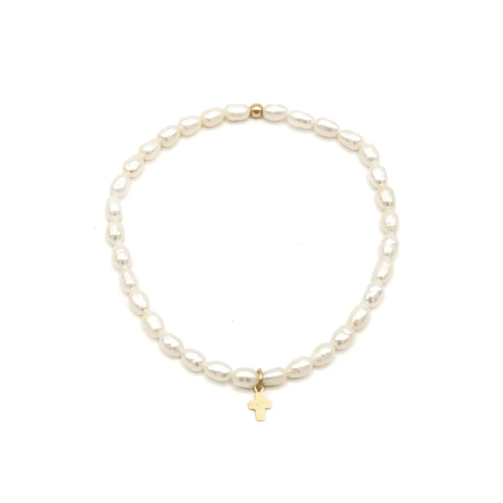 Rice Pearl Waterproof Bracelet Gold Filled Luxe Cross