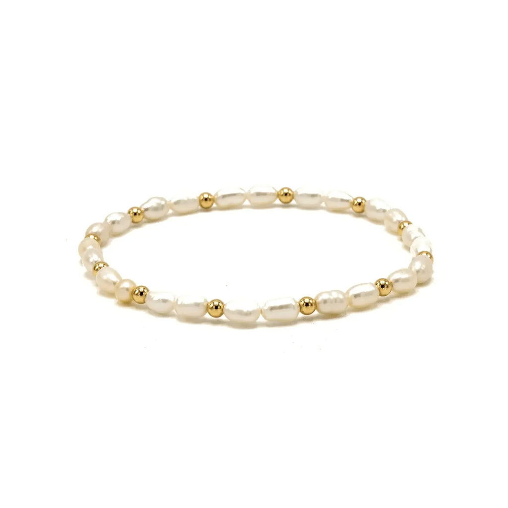 Rice Pearl Bracelet w/3mm 14K Gold-Filled Beads