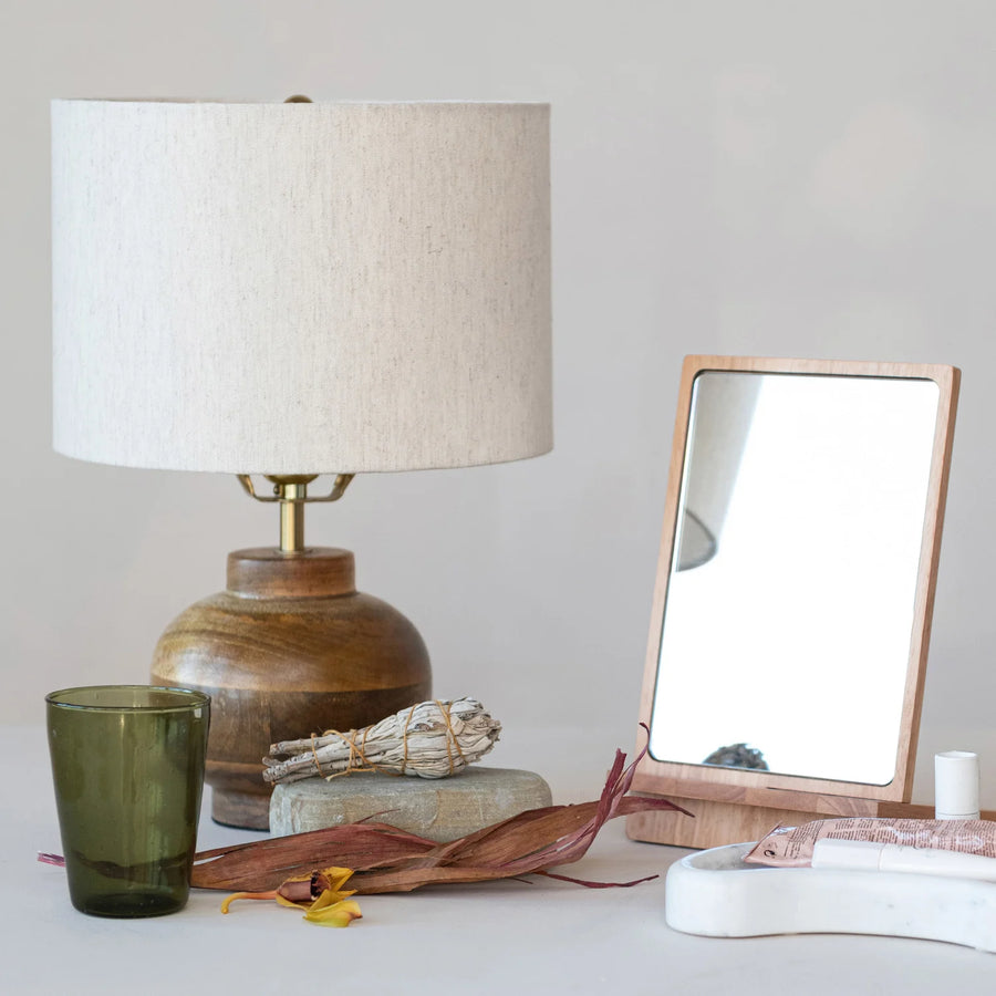 Wood Table Lamp w/Cotton Shade | Natural