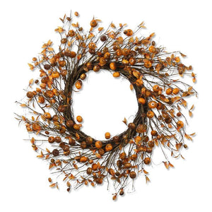 Orange Mini Pumpkin Twig Wreath w/Leaves