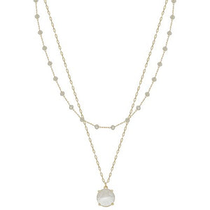 Gold Chain & Stationed Clear Crystal Necklace