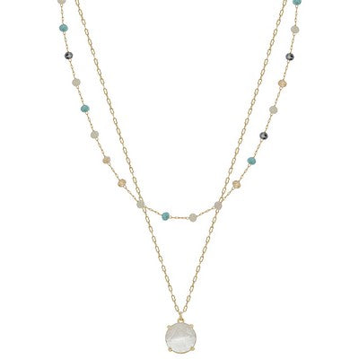 Gold Chain & Stationed Light Multi Crystal Necklace