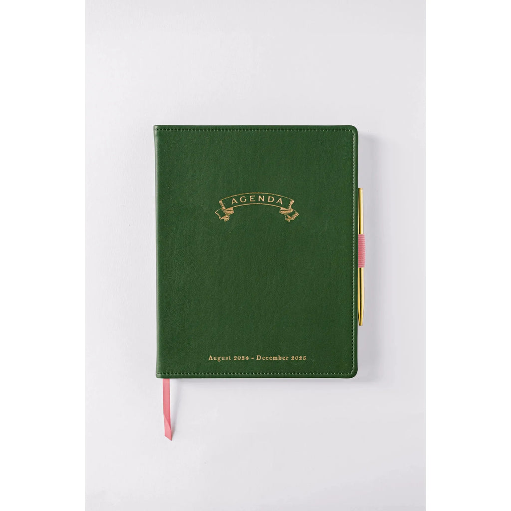 2025 Banner Agenda 17-Month Weekly Vegan Leather Bound Planner | Forest Green