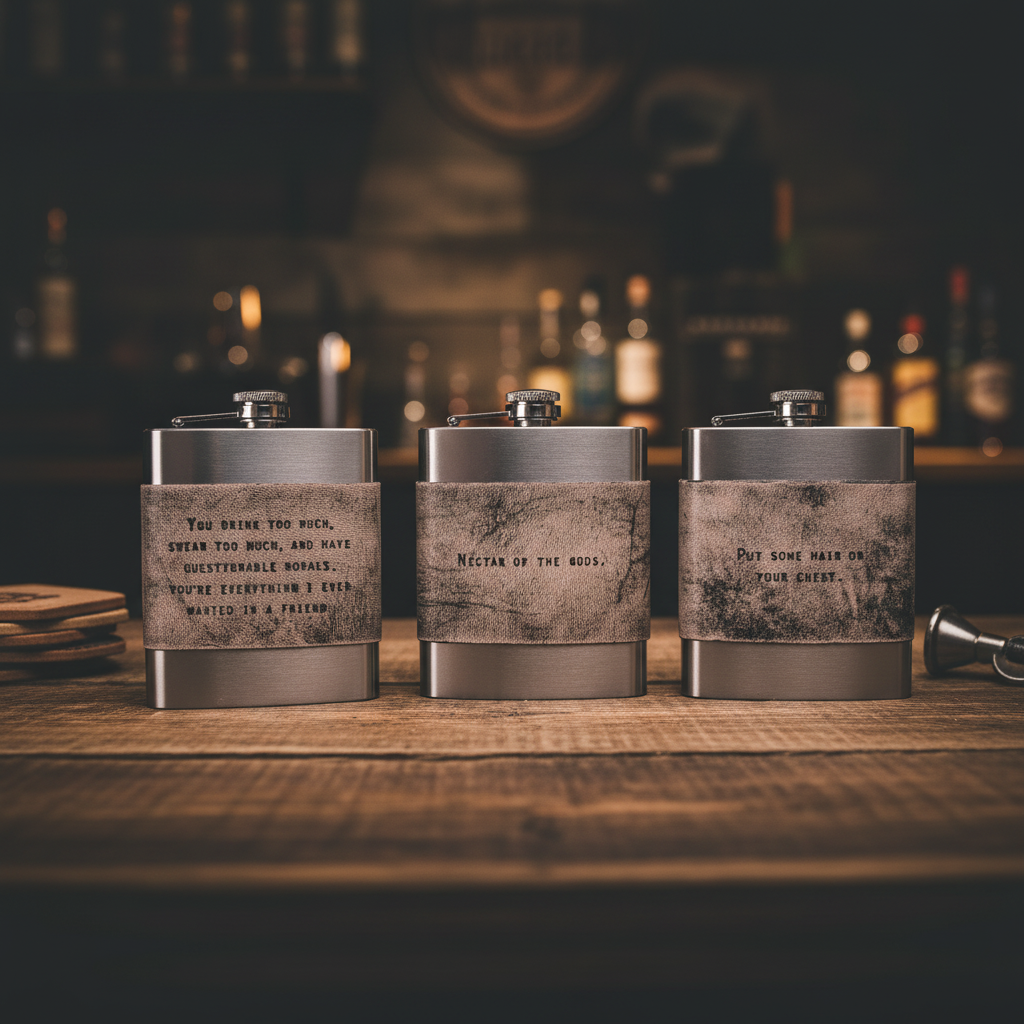Grey Leather Quote Flasks - 2nd Edition