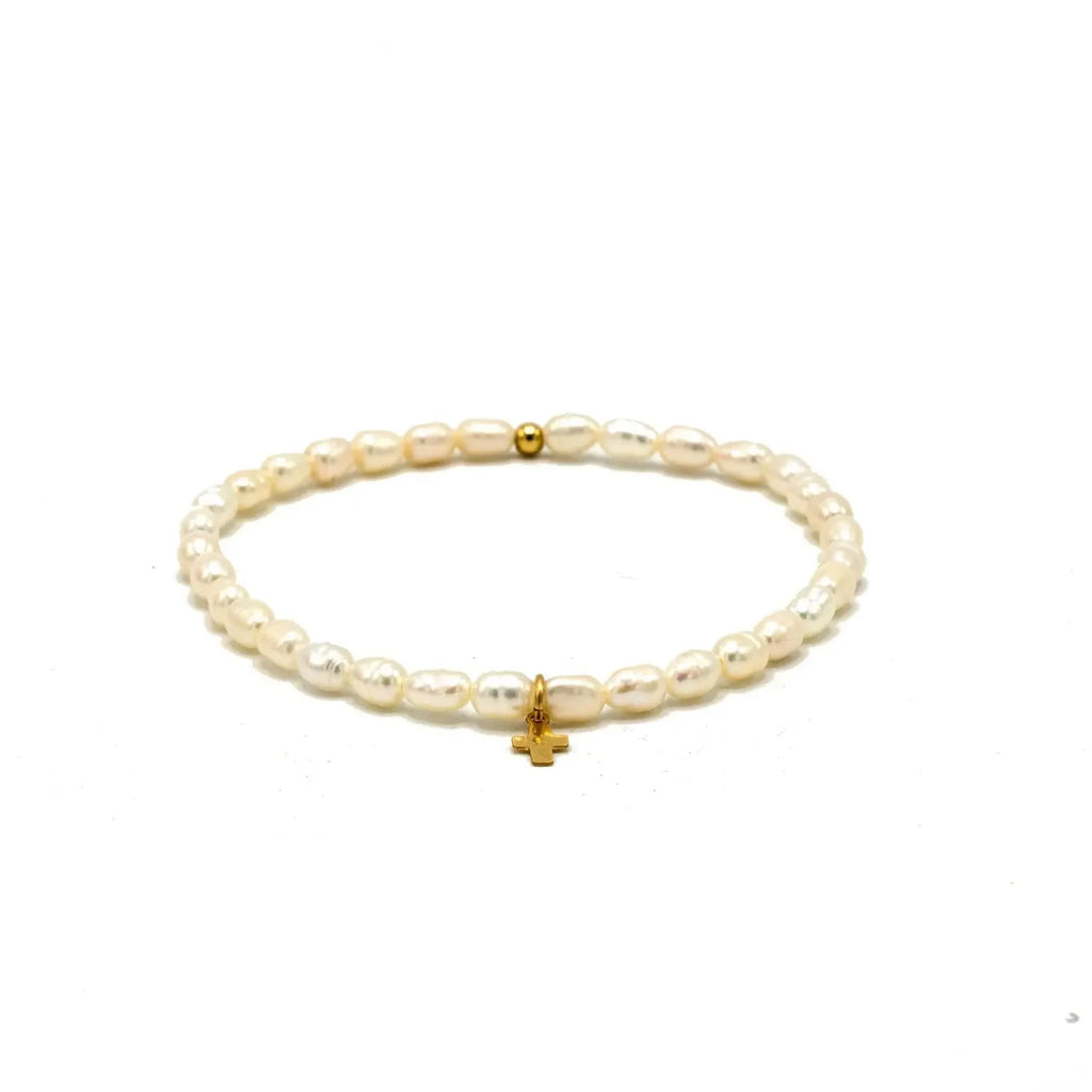 Rice Pearl Waterproof Bracelet Gold Filled Luxe Cross